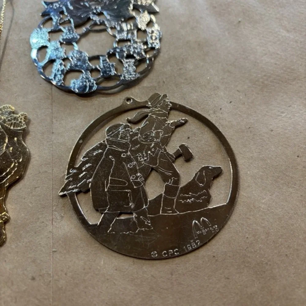 Vintage Brass Gold Ornaments  Hallmark Keepsake McDonald's Nativity Santa Bundle